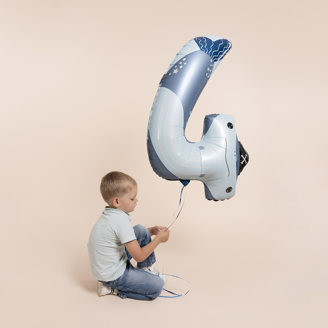 Шар (34''/86 см) Цифра, 4 Акула, 1 шт. в уп.