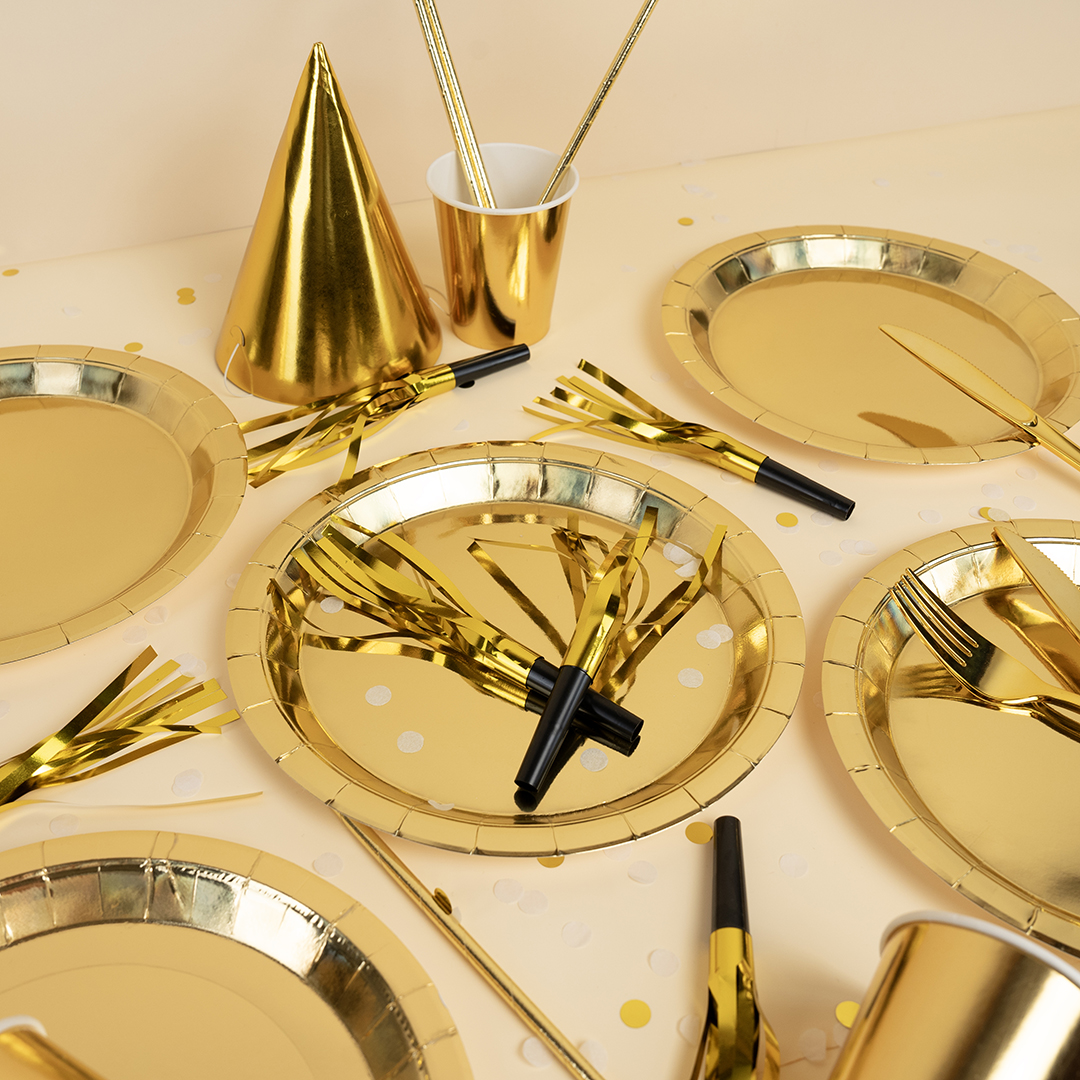 Колпаки, Золото, Металлик, 16 см, 6 шт. в упак. 