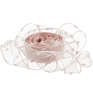 Лента декоративная (2,5 см*9,14 м) Воздушные точки, Пыльная роза, 1 шт.