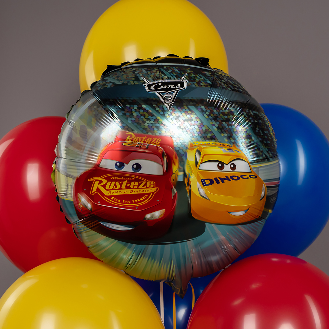 Шар (18''/46 см) Круг, Гоночные машинки на трассе, 1 шт.