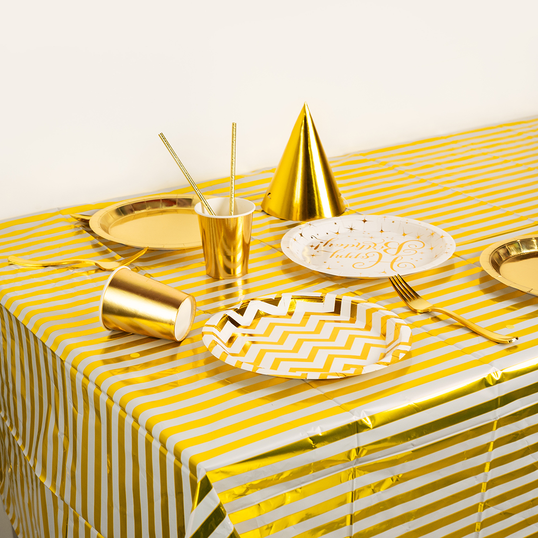 Тарелки (9''/23 см) Волшебный ДР, Белый/Золото, Металлик, 6 шт.