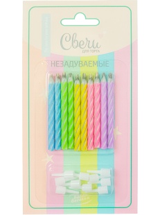 Свечи Спирали, Негаснущие огни, Нежный микс, Макарунс, 0,5*5,5 см, 10 шт. с держат.