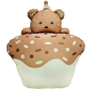 Шар (29''/74 см) Фигура, Кексик с медвежонком, Бежевый, Сатин, 1 шт. в уп.