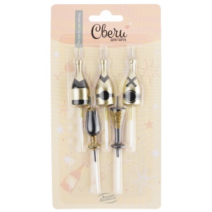 Набор свечей Фигура, Шампанское и бокалы, Ассорти, Металлик, 7 см, 5 шт. с держат.