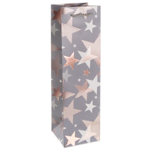 Пакет подарочный для вина, 210гр, Мириады звезд, Серый, Металлик, 38*11*11 см, 1 шт.