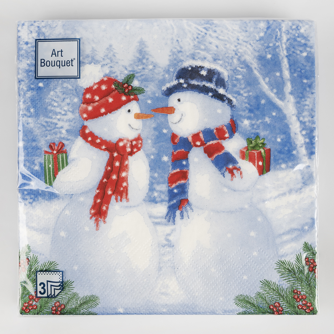 Сервировочные салфетки, Снеговики с подарками, 33*33 см, 20 шт.