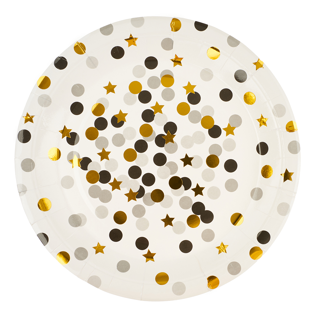 Тарелки (7''/18 см) Конфетти, Стильный микс, Металлик, 6 шт.