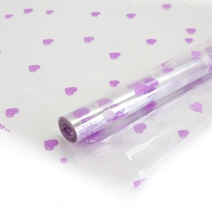 Упаковочная пленка 40мкм (0,7*7,5 м) Сердечки, Сиреневый/Белый, 1 шт.