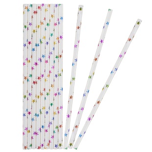 Трубочки для коктейлей, Звезды, Белый/Радужный, Металлик, 12 шт. в упак. 