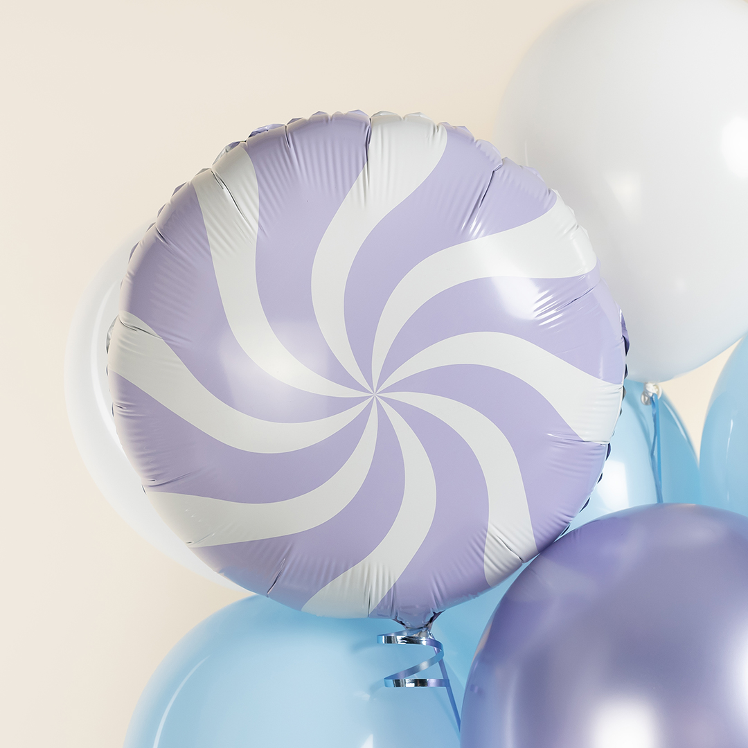 Шар (18''/46 см) Круг, Леденец, Сиреневый/Белый, 1 шт.