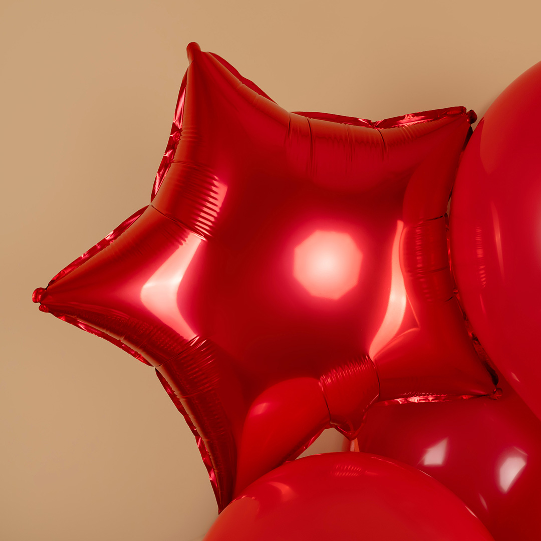 Шар (18''/46 см) Звезда, Красный, Металлик, 1 шт.