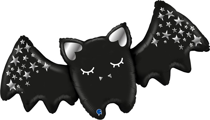Шар (43''/109 см) Фигура, Летучая мышь, Серебряные звездочки, 1 шт.