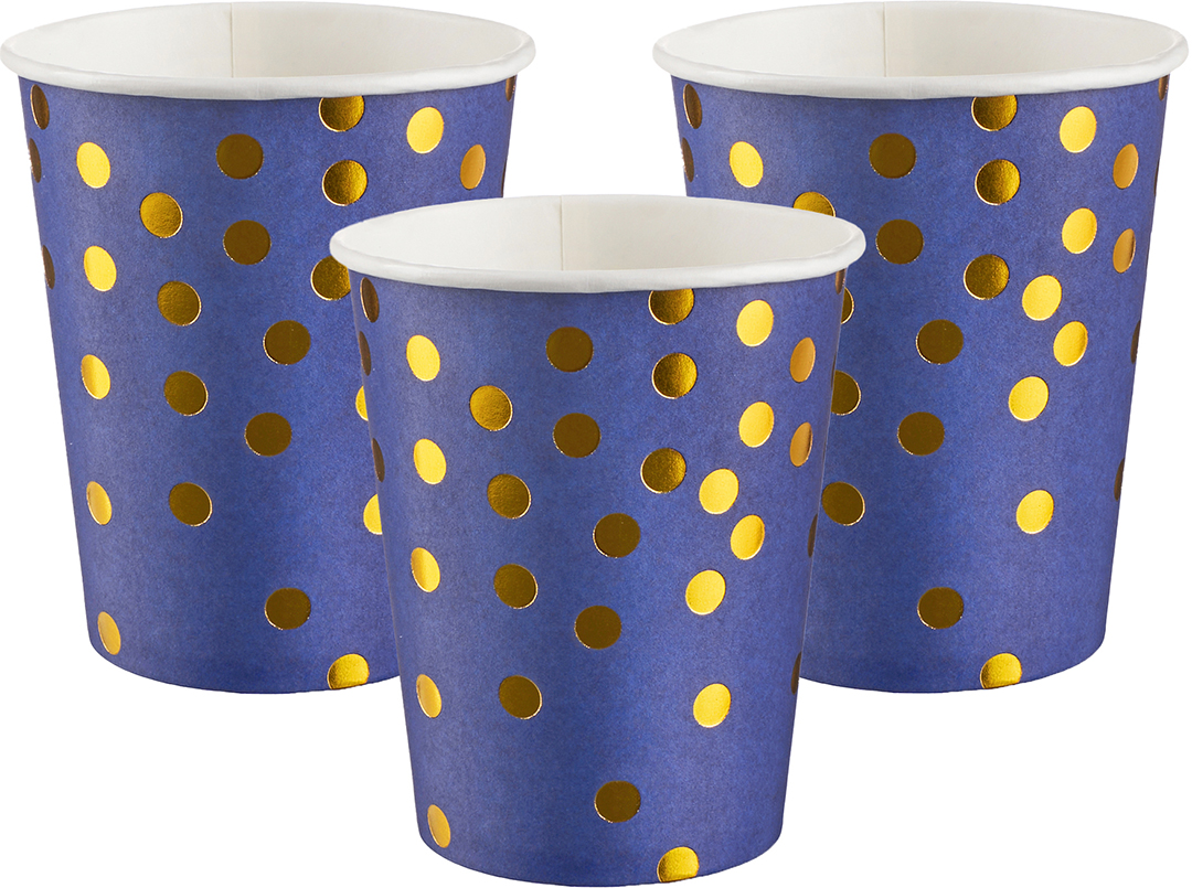 Стаканы (250 мл) Конфетти, Синий/Золото, Металлик, 6 шт.