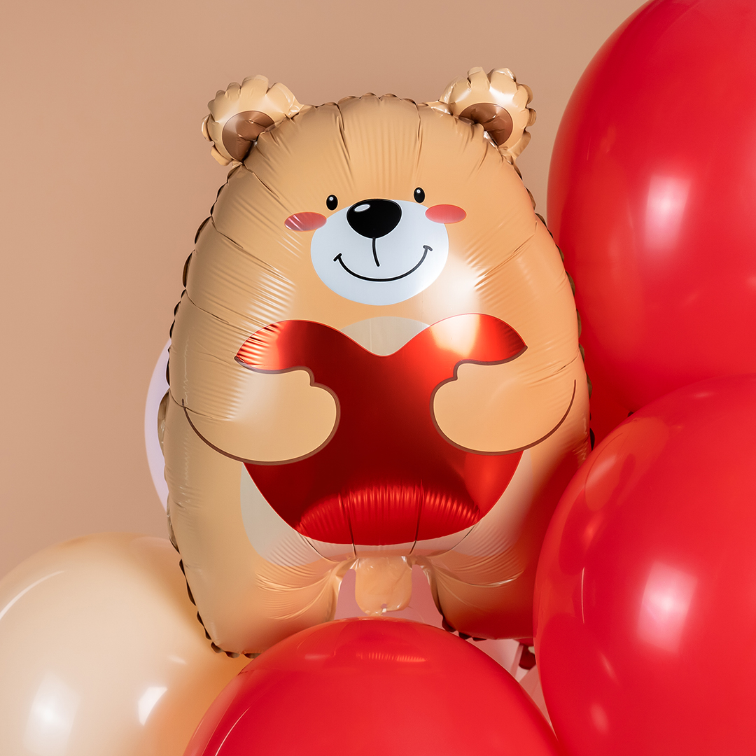 Шар (21''/53 см) Фигура, Мишка с сердцем, 1 шт.