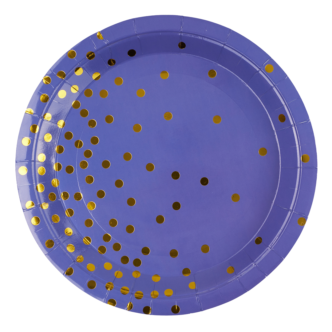 Тарелки (7''/18 см) Конфетти, Синий/Золото, Металлик, 6 шт.