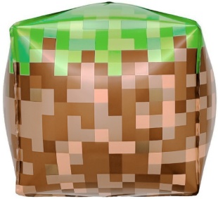 Шар 3D (22''/56 см) Куб, Пиксели, Зеленый/Коричневый, 1 шт. в уп. (цв.этик.)