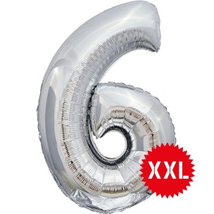 Шар (50''/127 см) Цифра, 6 XXL, Серебро, 1 шт. в уп.