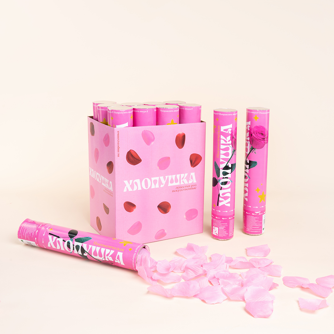 Пневмохлопушка (12/30 см), Лепестки роз, Розовый, 1 шт.