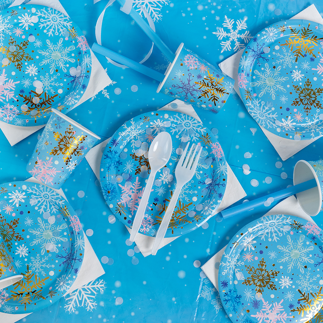 Тарелки (7''/18 см) Волшебные снежинки, Голубой, Металлик, 6 шт.