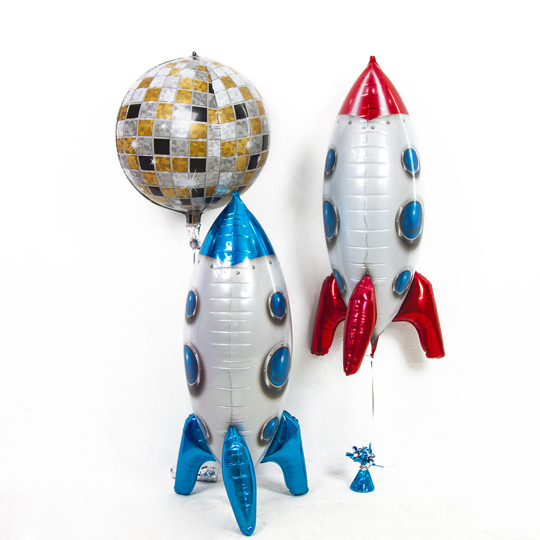 Шар (32''/81 см) Фигура, 3D Ракета, Синий, 1 шт.