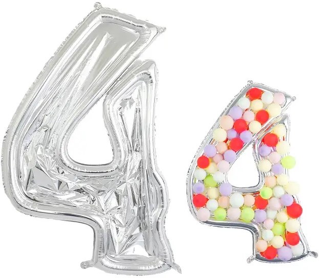 Шар (65''/165 см) Цифра, 4 Каркасная, 1 шт. в уп.