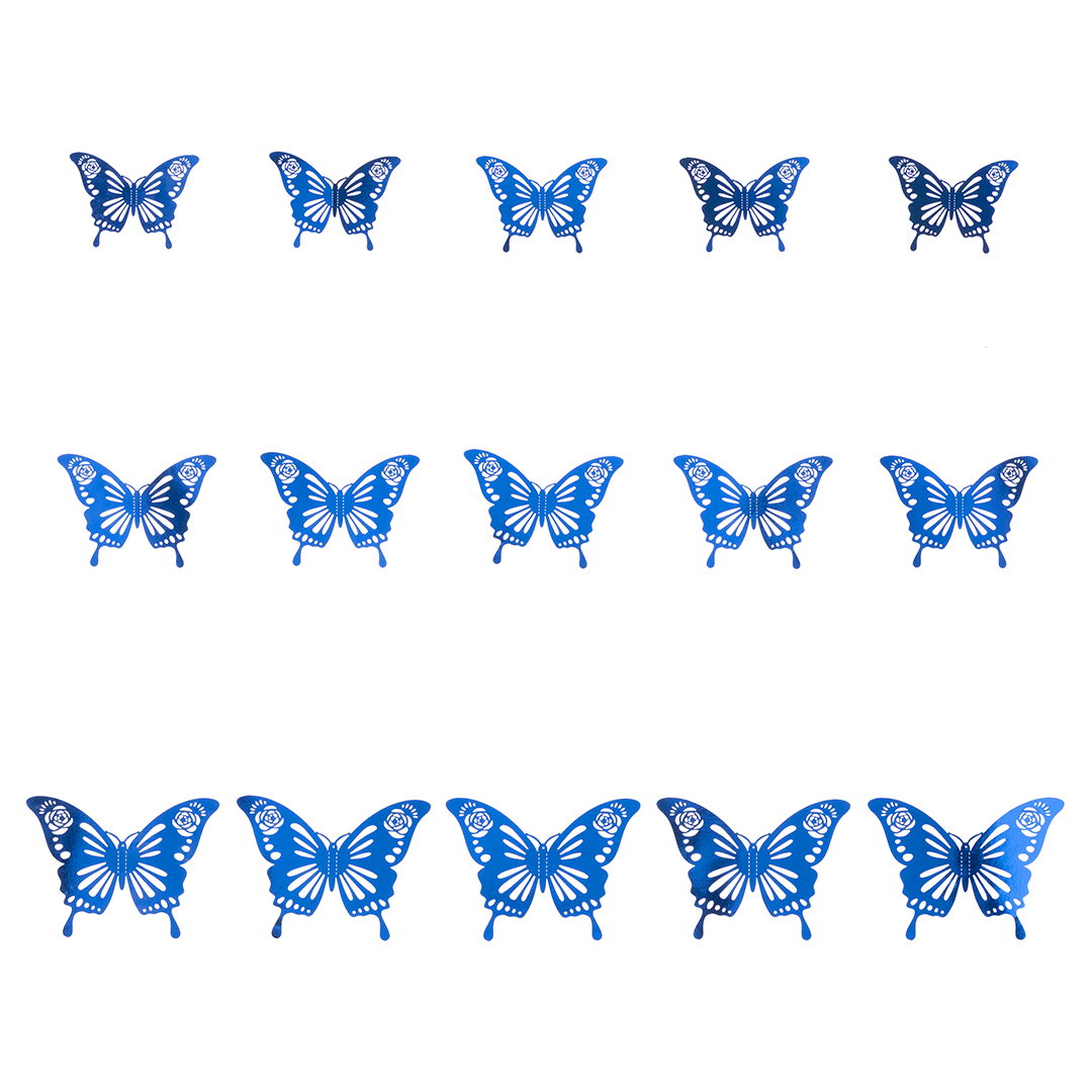 Наклейки Цветочные бабочки, Синий, 8-12 см*12 шт, 1 упак.