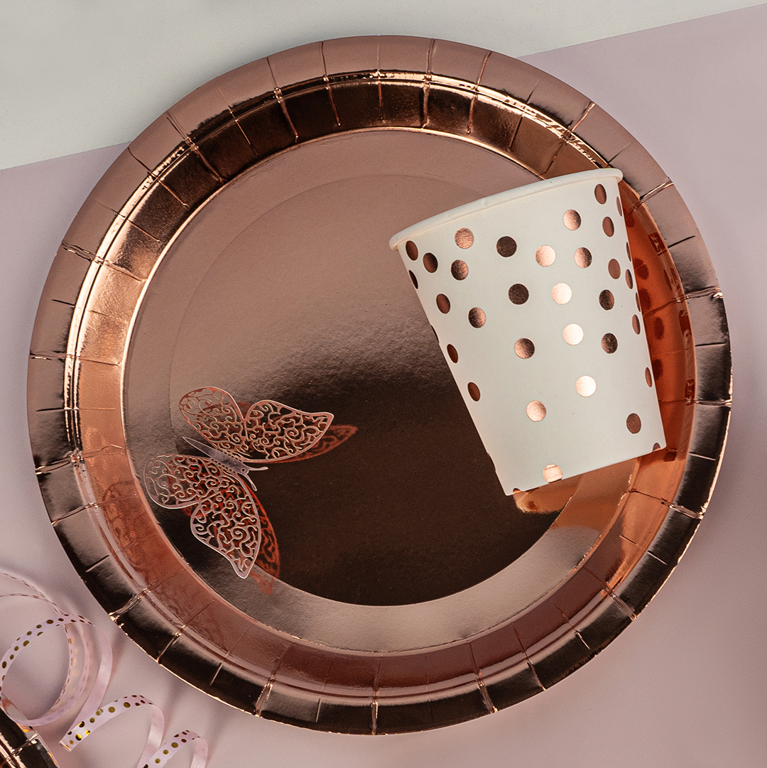 Тарелки (7''/18 см) Розовое Золото, Металлик, 6 шт.