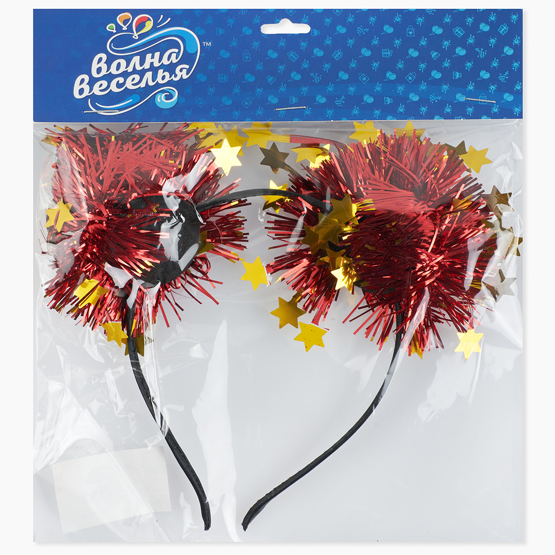 Ободок, Шарики из дождика, Красный/Золото, 1 шт. 