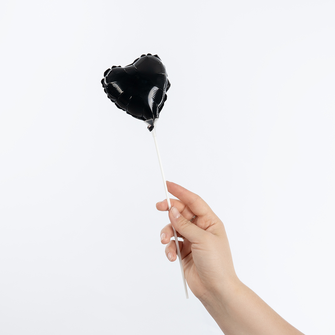 Шар с клапаном (5''/13 см) Микро-сердце, Черный, 1 шт.