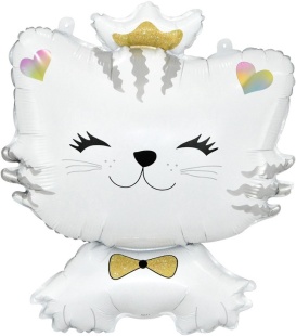 Шар (28''/71 см) Фигура, Котенок Принцесса, Белый, 1 шт. в уп.