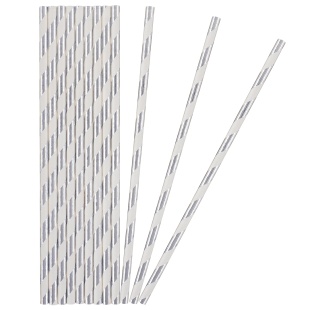 Трубочки для коктейлей, Полосы, Белый/Серебро, Металлик, 12 шт. в упак. 