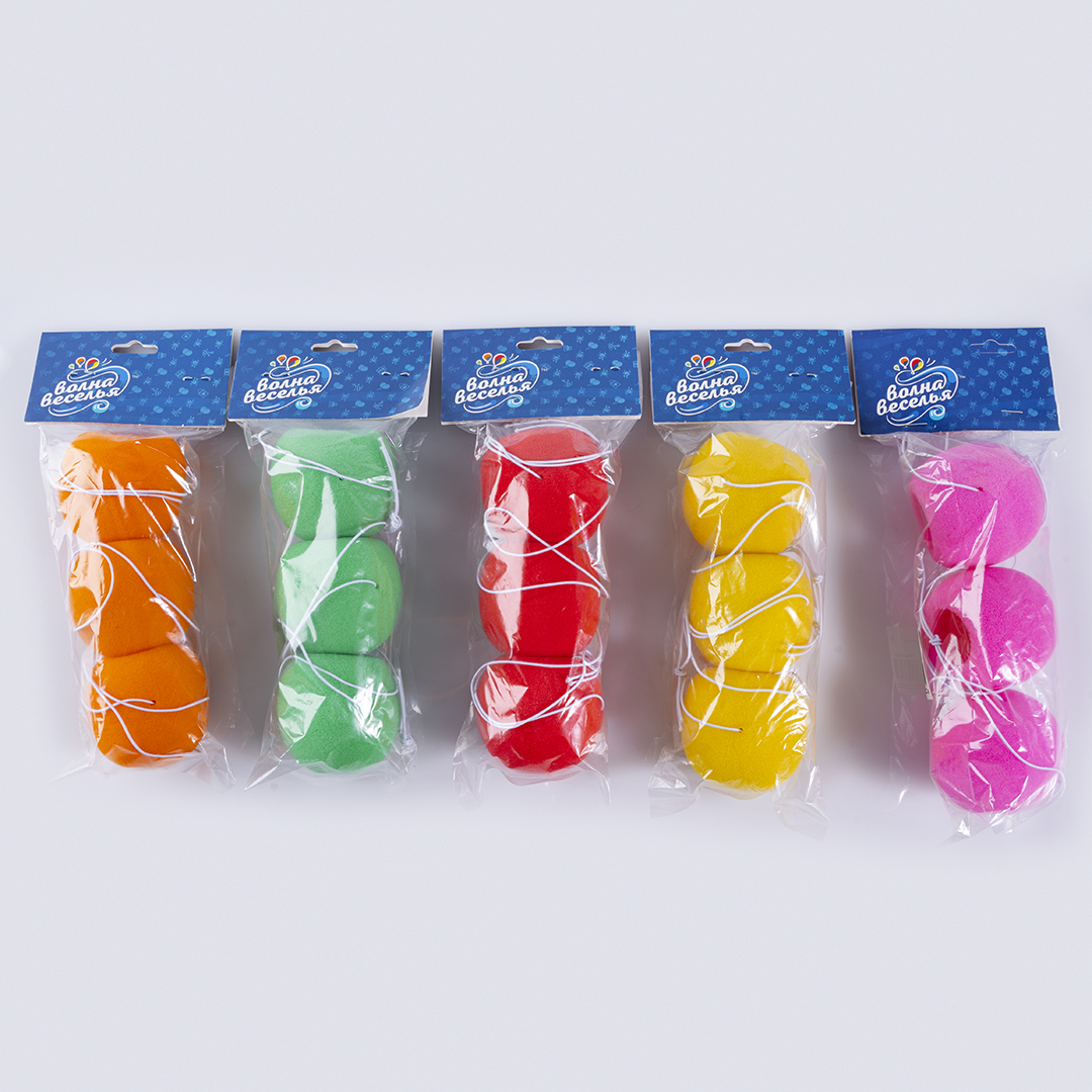 Нос клоуна, на резинке, Желтый, 3 шт. в упак. 