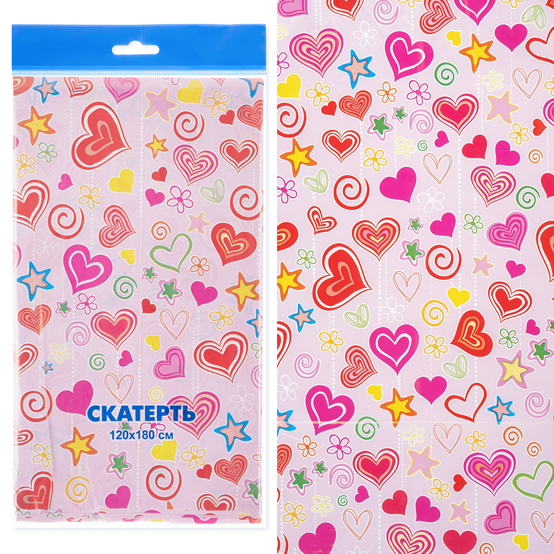 Скатерть одноразовая, Любимка, Сердца граффити, 120*180 см, 1 шт.