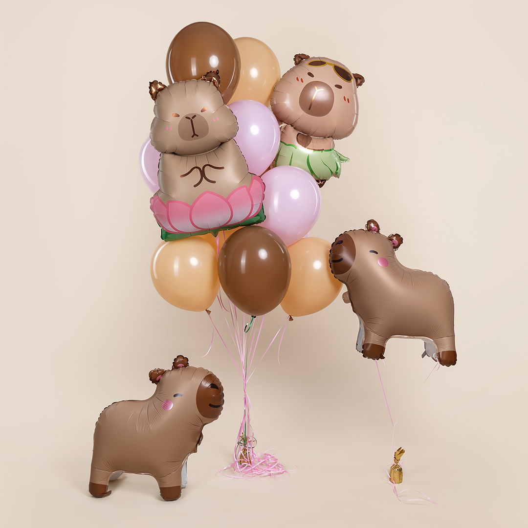 Шар (34''/86 см) Фигура, Капибара в лотосе, 1 шт.