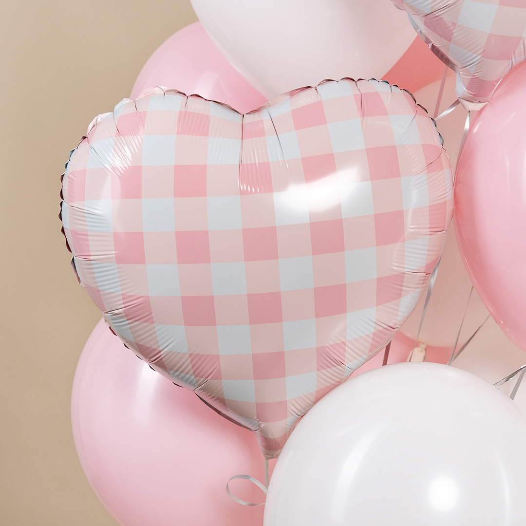 Шар (18''/46 см) Сердце, Клетка Виши, Розовый, 1 шт.
