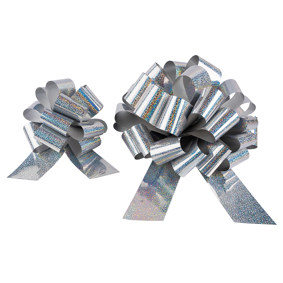 Бант Шар, Серебро, Голография, 21 см, 1 шт. в упак. 