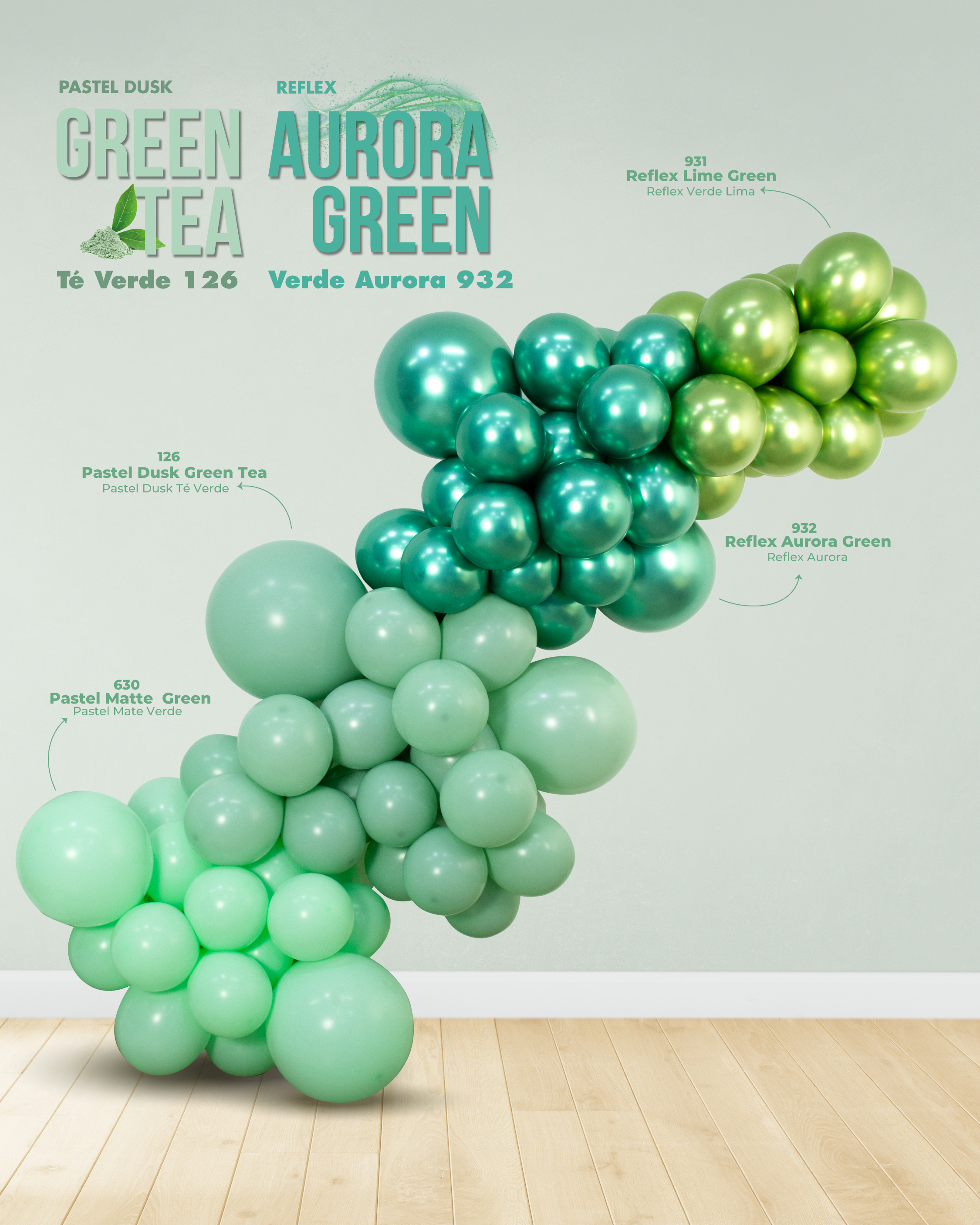 Шар (12''/30 см), Зеленый чай (126), пастель ретро, 50 шт.