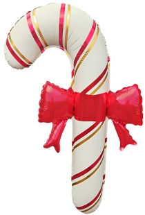Шар (30''/76 см) Фигура, Леденец трость, Красный бант (надув воздухом), Белый/Красный, 1 шт.
