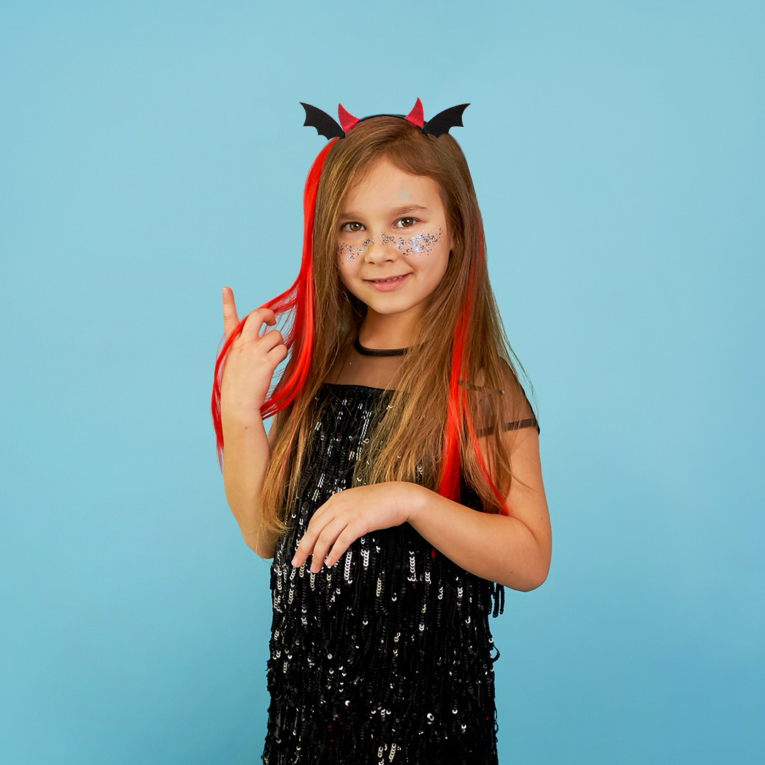 Ободок, Рожки Чертика, с крылышками, Красный/Черный, 1 шт. 