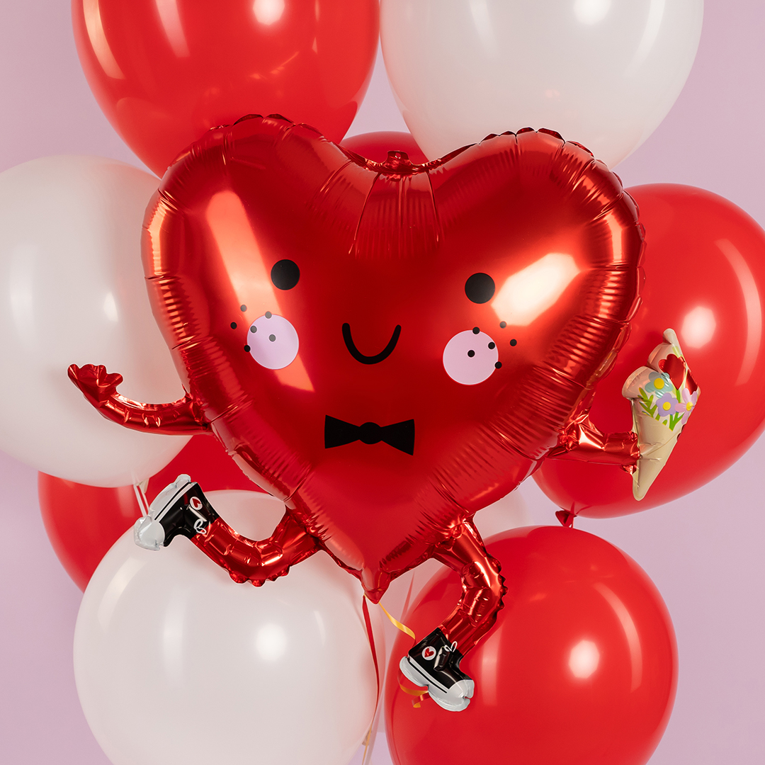 Шар (26''/66 см) Сердце, Влюбленный смайл, Красный, 1 шт.