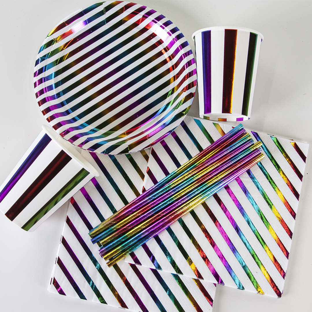 Тарелки (7''/18 см) Полосы, Радужный перелив, Металлик, 6 шт.