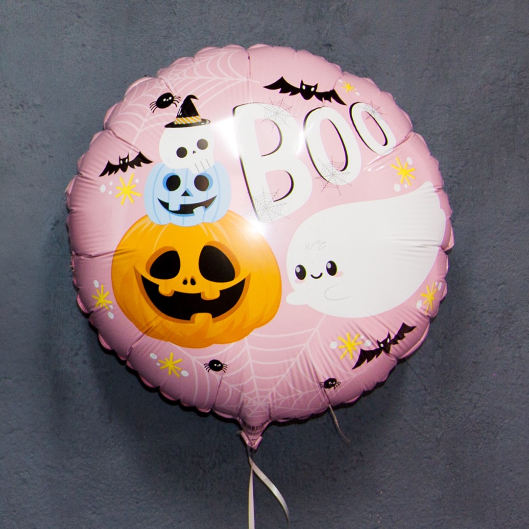 Шар (18''/46 см) Круг, Хэллоуин, Маленькое привидение, Розовый, 1 шт.