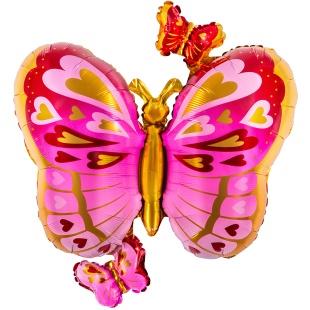 Шар (29''/74 см) Фигура, Бабочки, Розовый, 1 шт. в уп.