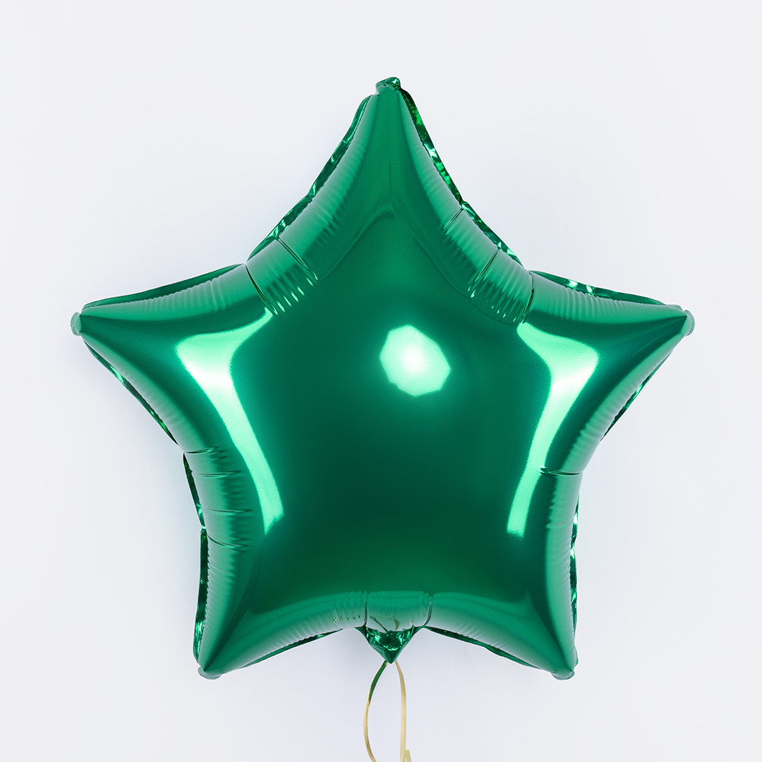 Шар (18''/46 см) Звезда, Зеленый, Сатин, 1 шт.