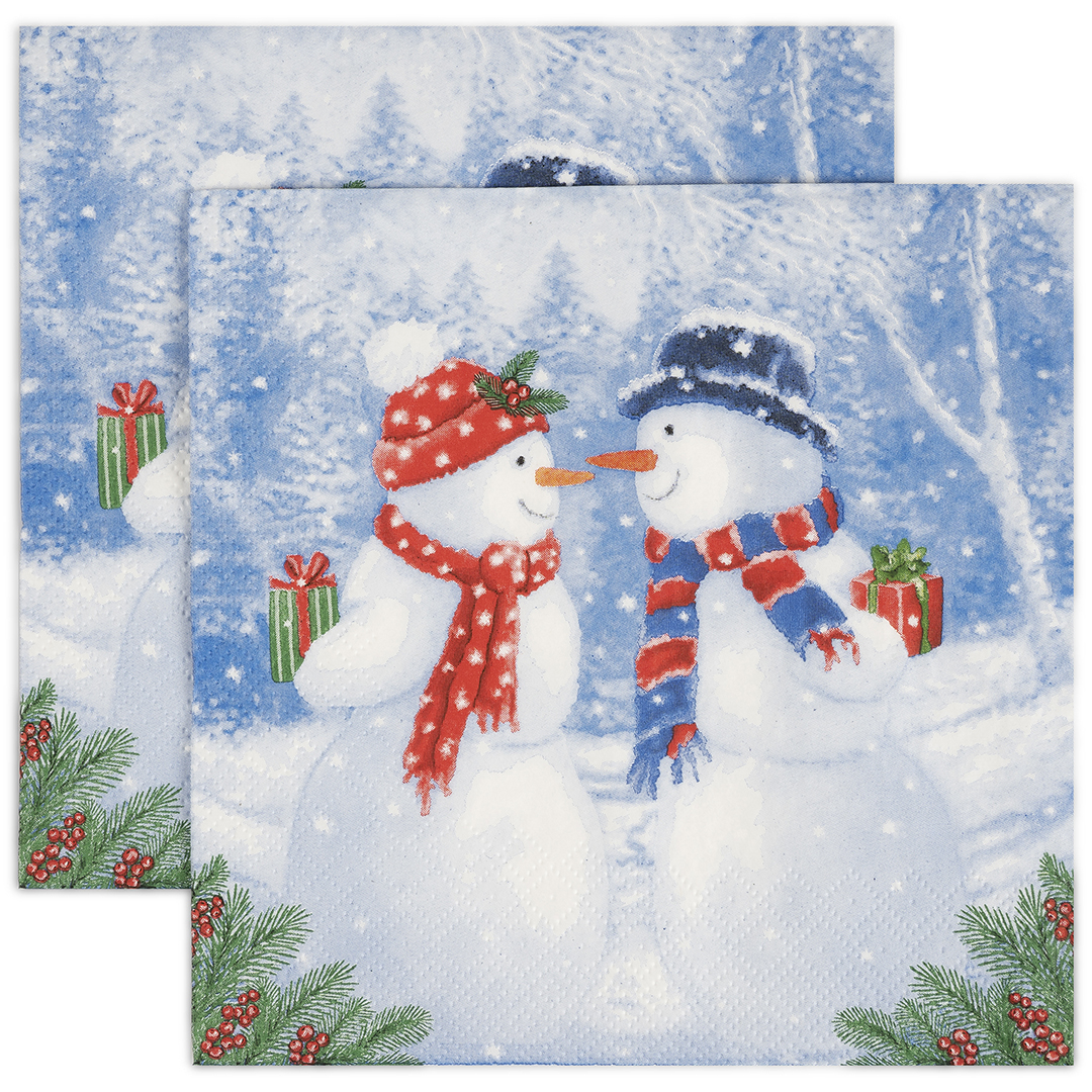 Сервировочные салфетки, Снеговики с подарками, 33*33 см, 20 шт.