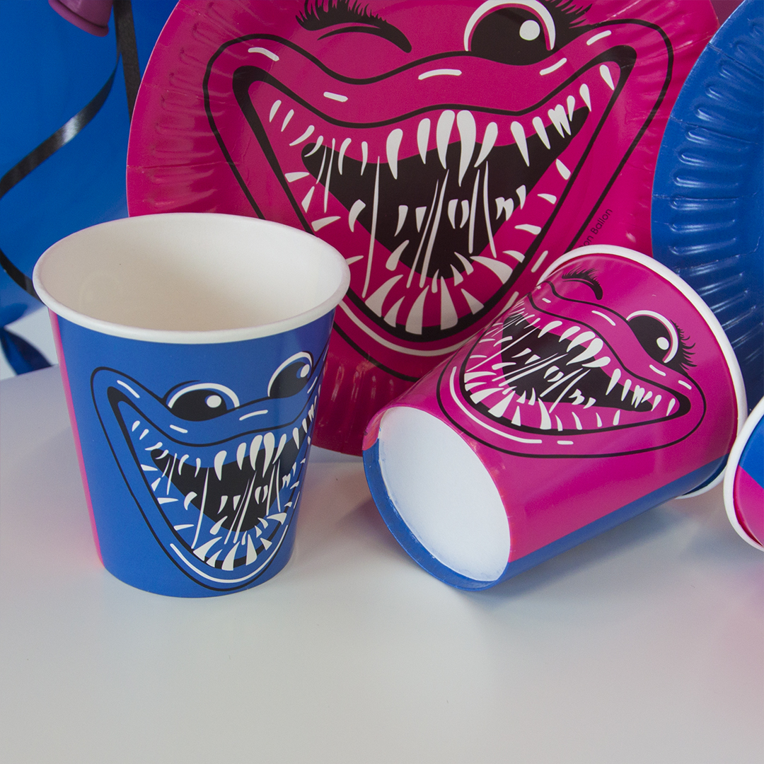 Тарелки (7''/18 см) Зубастики, Синий/Фуше, 6 шт.