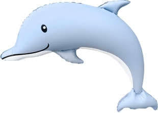 Шар (46''/117 см) Фигура, Дельфин, Голубой, Сатин, 1 шт.