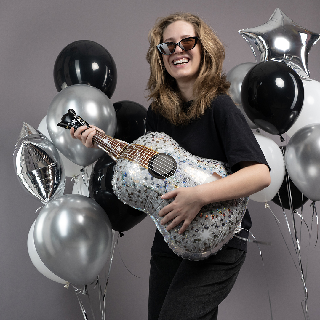 Шар (35''/89 см) Фигура, Гитара, Серебро, 1 шт. в уп.