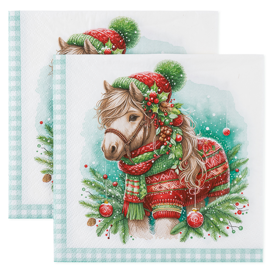 Сервировочные салфетки, Новогодний пони, 33*33 см, 20 шт.