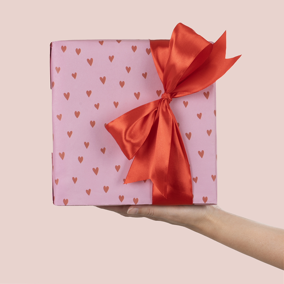 Упаковочная бумага 80гр (0,7*1 м) Сердечки, Розовый, 10 шт.